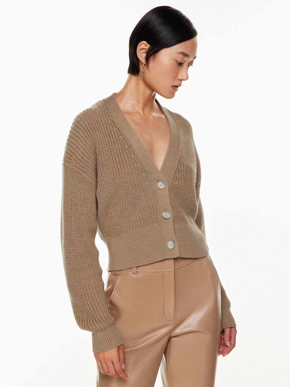 Babaton Merino Wool Cardigan Sweater Canberra Small Oversize / Medium Beige Crop - Picture 2 of 9